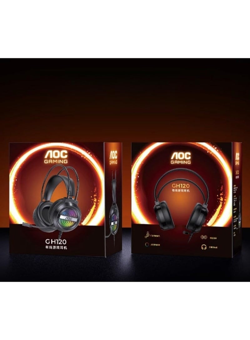 اي او سي سماعة ألعاب AOC GH-120 USB بصوت محيطي 7.1 - إضاءة RGB ملونة - لطيفة على البشرة وجيدة التهوية - ميكروفون مرن بخاصية إلغاء الضوضاء - مكبرات صوت 50 مم - متوافقة مع أجهزة الكمبيوتر الشخصية و PS4 | أسود - Image 5